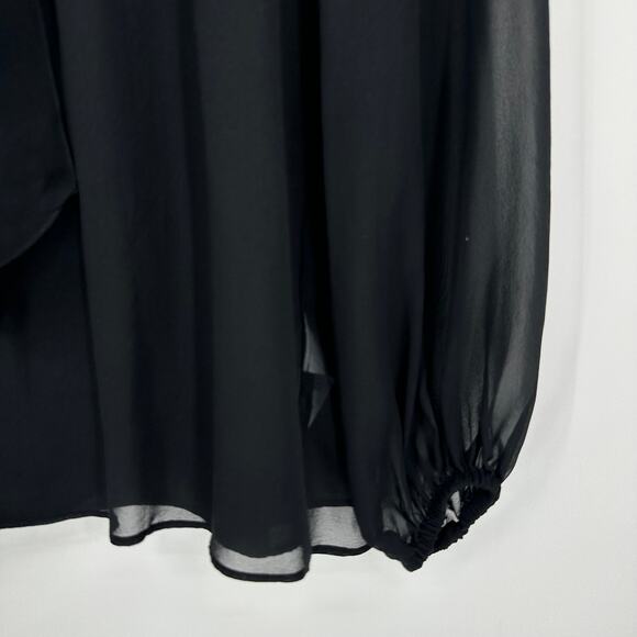 J. Crew 100% Silk Tie-Neck Chiffon Top Ruffle Semi-Sheer Long Sleeve Blouse - Picture 7 of 16